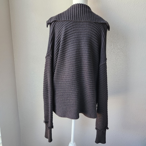 FREE PEOPLE Marlie Deep V Chunky Ribbed  Pullover Sweater Black - Picture 7 of 12